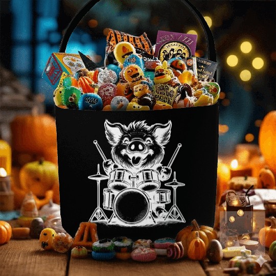 Pig Drummer Farm Beat White Design Fabric Baskets