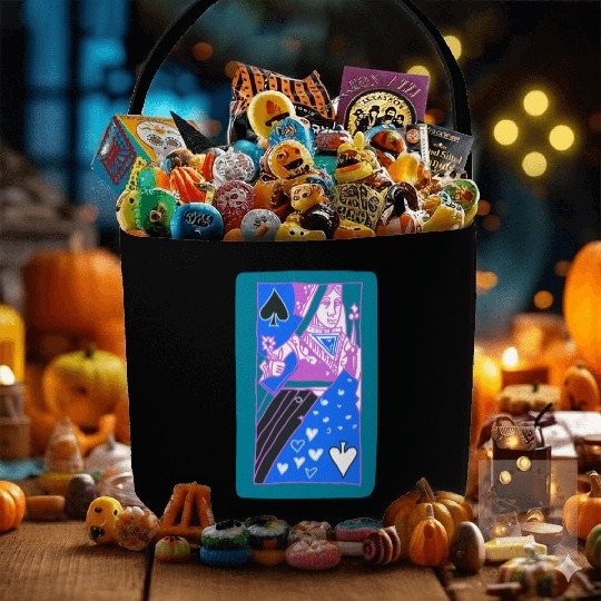 Teal Queen Of Spades Modern Art Playing Card Fabric Baskets