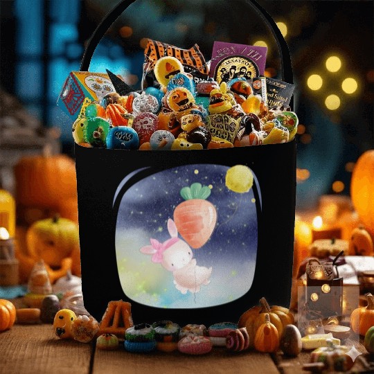 Funny Happy Rabbit Flying to Sky Using Balloon Fabric Baskets