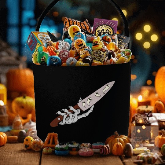 Skeleton Hand with Ghostly Dagger Theme Fabric Baskets