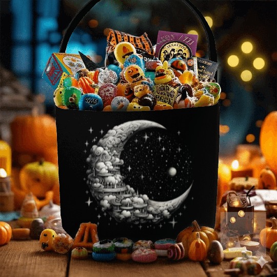 Cool Full Moon - Solar Eclipse, Moon Phases Total Fabric Baskets