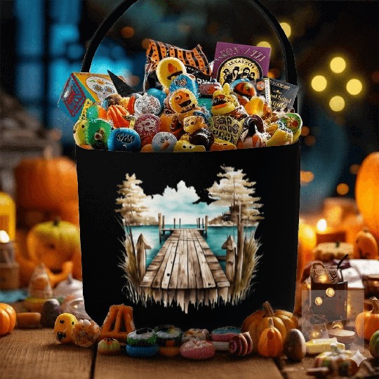 Wooden Dock By A Peaceful Lake Fabric Baskets