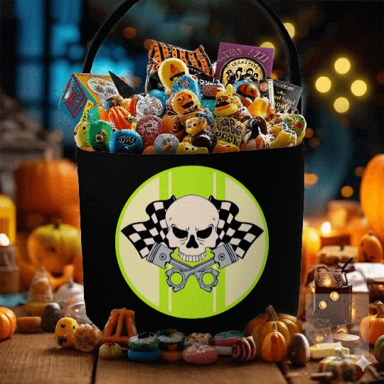 Light green racing stripe with skull and pistons Fabric Baskets