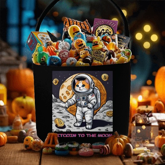 Bitcoin to the moon cat Fabric Baskets
