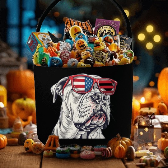 Dogo Argentino dog. 4th of July and memorial day Fabric Baskets