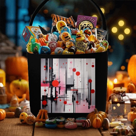 Red Black Light Pink and Gray Dots and Lines Fabric Baskets