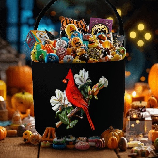 Northern Red Cardinal On A Branch Fabric Baskets