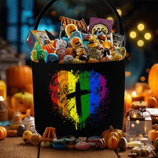 Rainbow Heart with Cross Gay Pride LGBT Christian Fabric Baskets