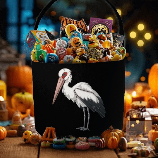 Stylized Stork with Striking Red Eyes Fabric Baskets