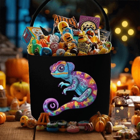 Colorful Chameleon Fantasy Creature Fabric Baskets