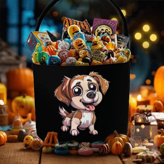 Adorable Puppy With Big Eyes And Smile Fabric Baskets