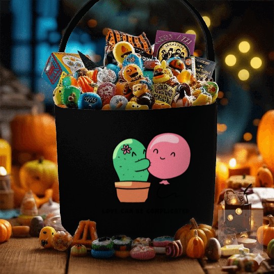 Sweet little cactus hugging a balloon Fabric Baskets