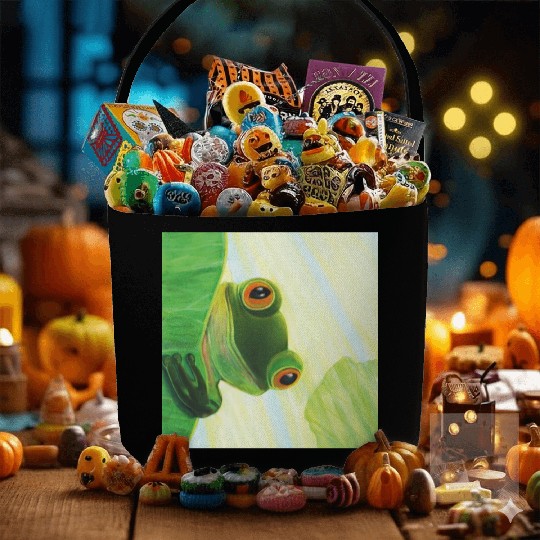 Cute Green Frog Peeping out From Behind Lily Pad Fabric Baskets