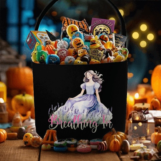 Girl in Lavender Dress Relaxing in Flower Field Fabric Baskets