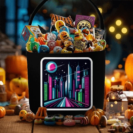 Futuristic cityscape Retro Synthwave Cyberpunk Fabric Baskets