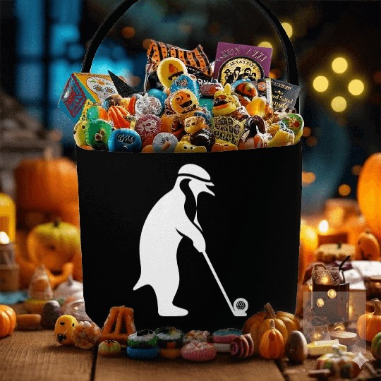 Penguin playing golf cartoon golfer funny Fabric Baskets
