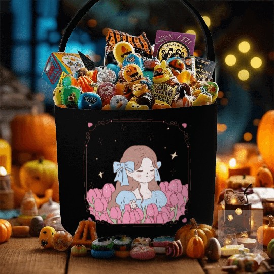 girl and tulips Fabric Baskets