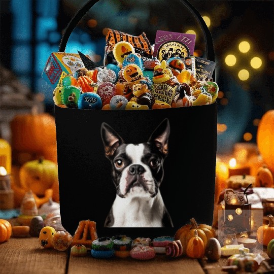 Cute Boston Terrier Dog Face, Adorable Pet Lover Fabric Baskets