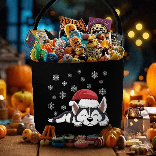 CHRISTMAS SANTA HAT SIBERIAN HUSKY DOG Fabric Baskets
