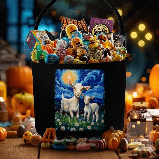 Goats Farm Animals Farmer Starry Night Painting Fabric Baskets