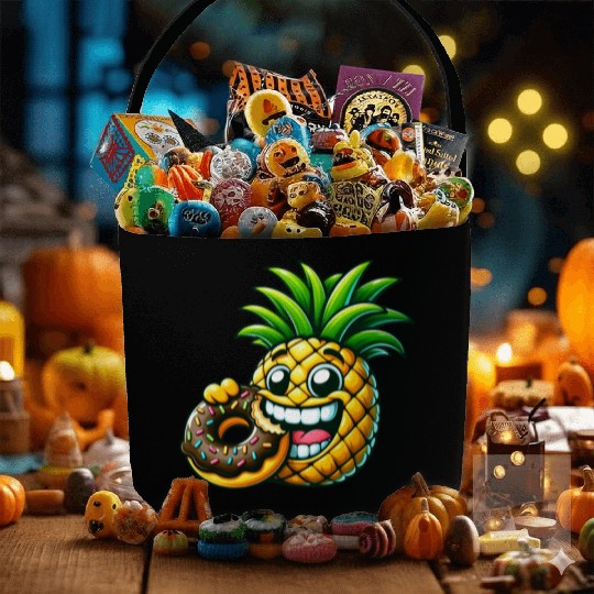 Funny Pineapple Donut Cartoon Fruity Sweet Design Fabric Baskets