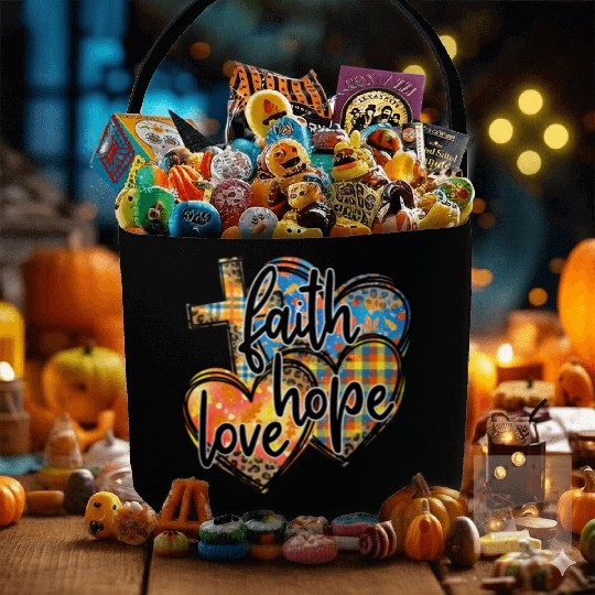Faith Hope Love Hearts Cross Religion Fabric Baskets