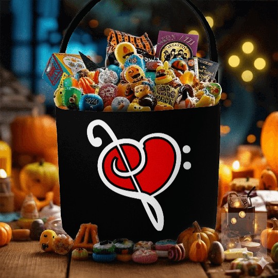 2 Music Bass Clef Heart Love Note Two Treble Sound Fabric Baskets