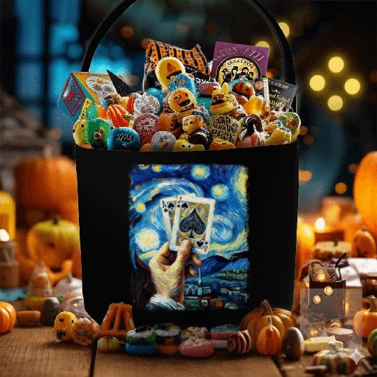 Blackjack Gambling Cards Starry Night Painting Fabric Baskets