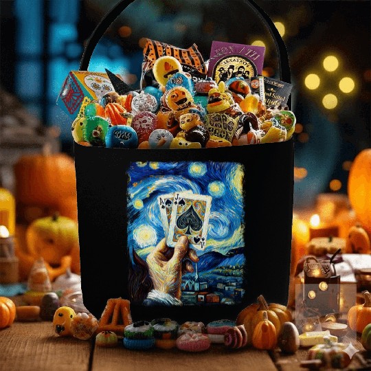 Blackjack Gambling Cards Starry Night Painting Fabric Baskets