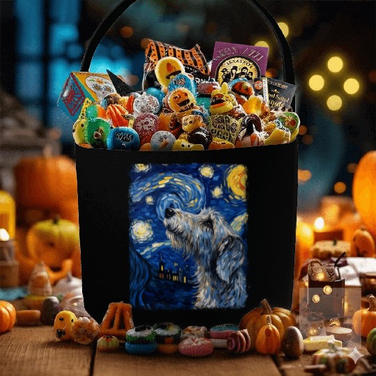 Irish Wolfhound Dog Starry Night Painting Fabric Baskets