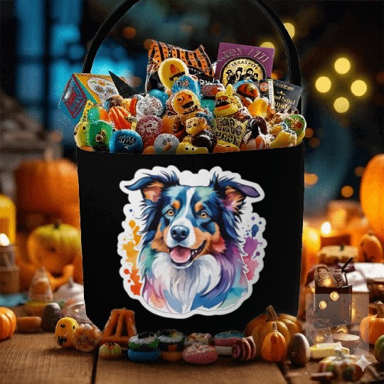 Border Collie Watercolor Fabric Baskets