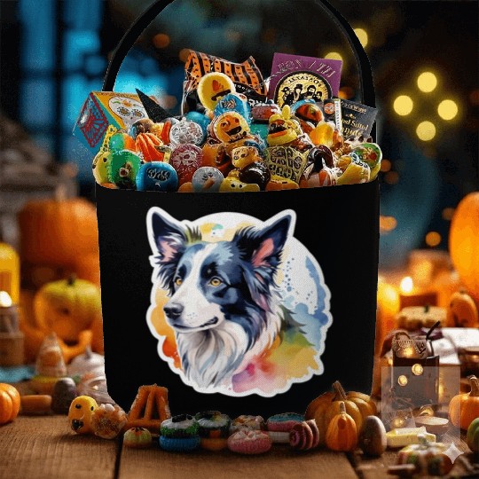 Border Collie Watercolor Fabric Baskets