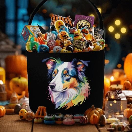 Border Collie Watercolor Fabric Baskets