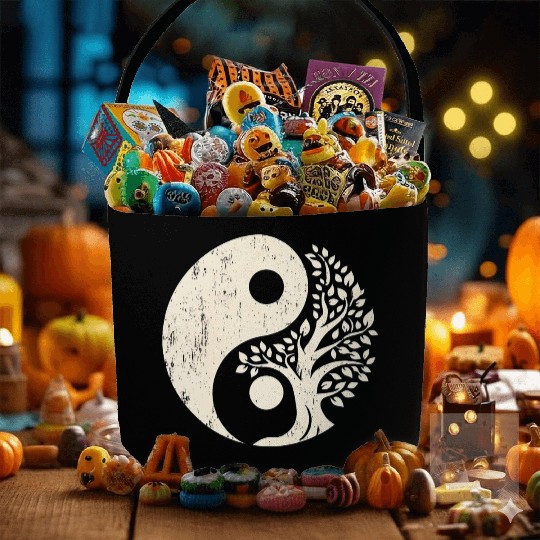 Nature's Balance: Yin Yang Tree of Life Fabric Baskets