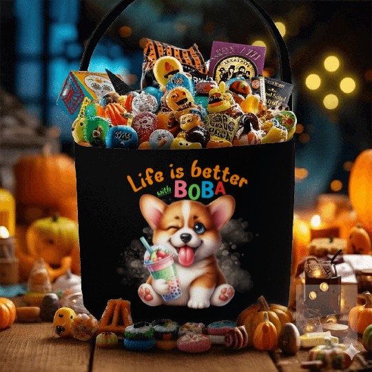 Corgi with BOBA tea Milk TEA Bubble tea Fabric Baskets