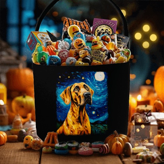 Great Dane Dog Starry Night Painting Fabric Baskets