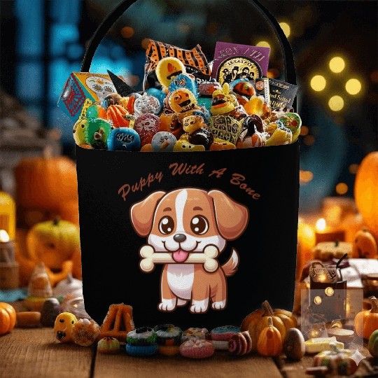 Puppy with a bone Fabric Baskets