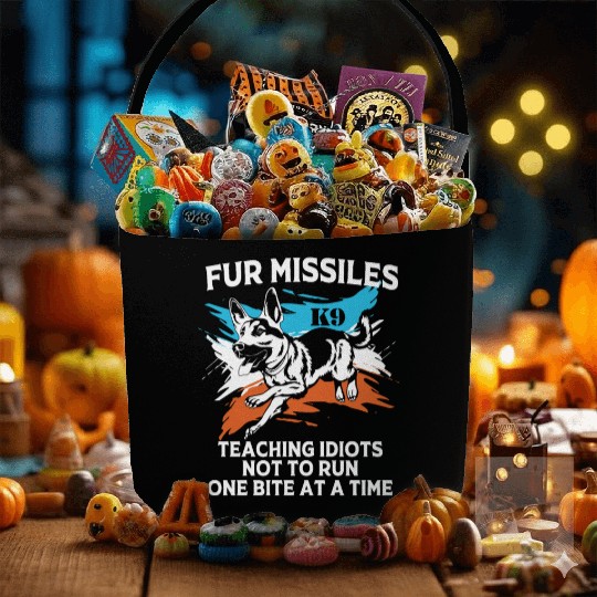 Funny K9 Dog One Bite At A Time Fur Missiles Fabric Baskets