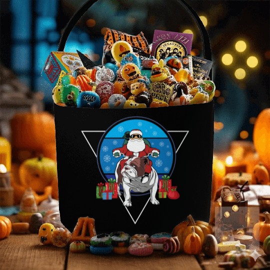 Christmas Santa Claus Riding English Bulldog Xmas Fabric Baskets