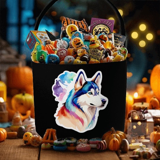 Siberian Husky Watercolor Fabric Baskets