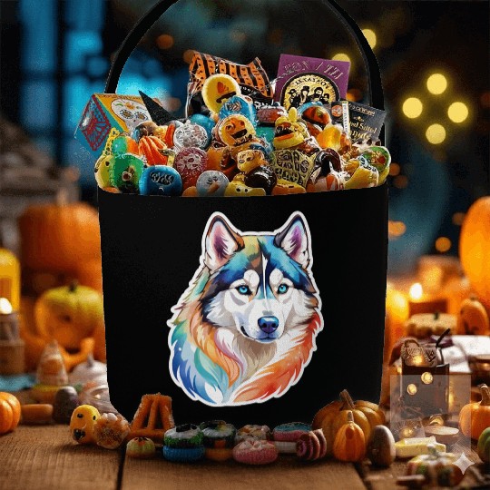 Siberian Husky Watercolor Fabric Baskets