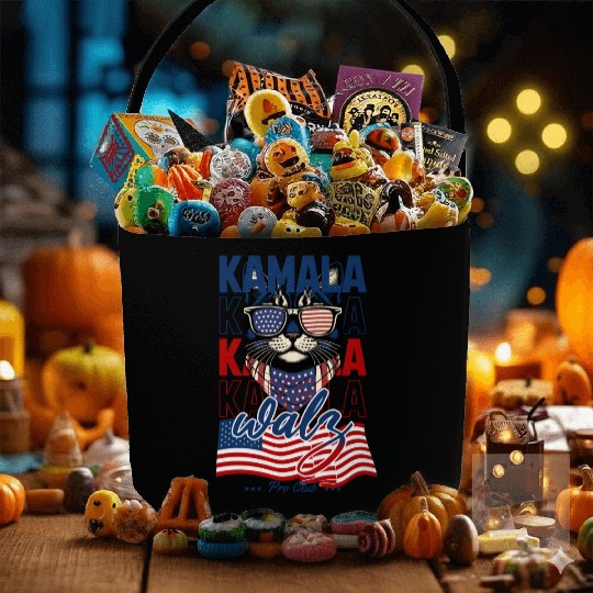 Patriotic Cat with Sunglasses and Kamala-Walz 2024 Fabric Baskets