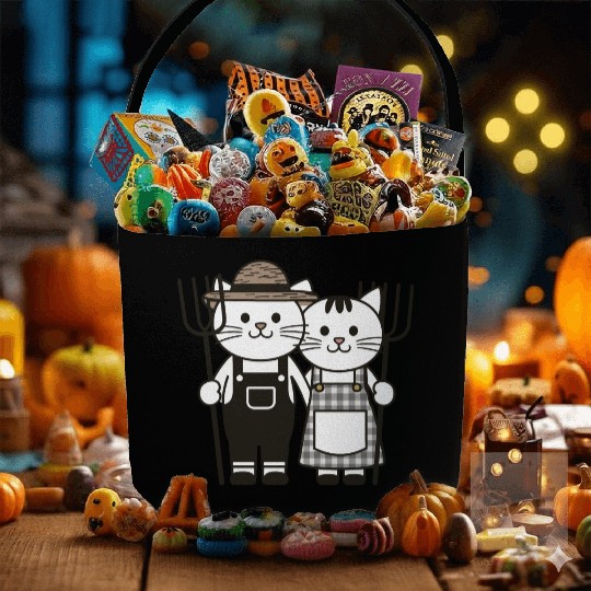 Farmer Cats Wearing Overalls and Gingham Dress Fabric Baskets