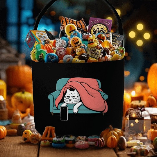 Bored Cat on Couch With Smart Phone Fabric Baskets