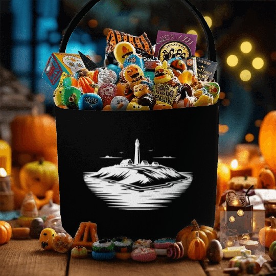 Lonely Island With Lighthouse On The Coast Fabric Baskets