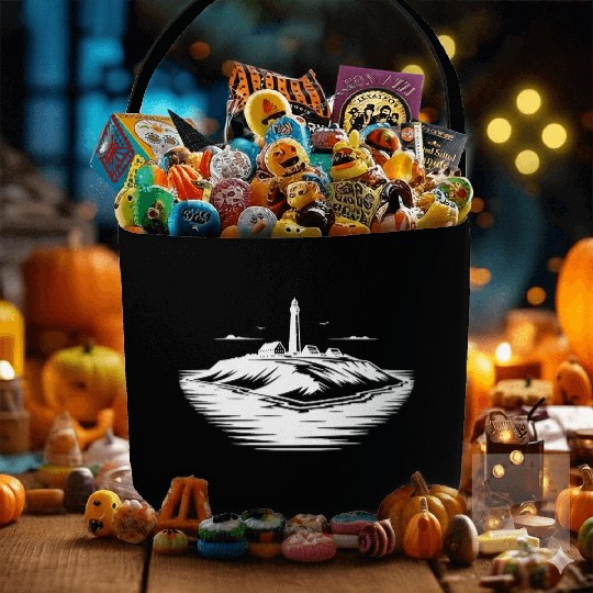 Lonely Island With Lighthouse On The Coast Fabric Baskets