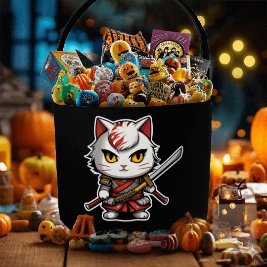 ninja cat with a katana 2 Fabric Baskets