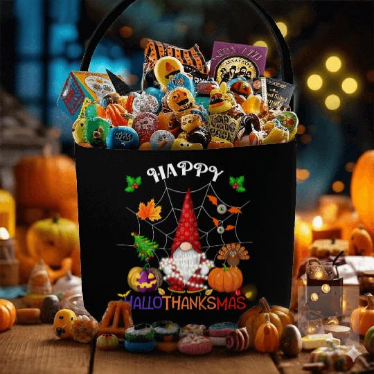 Happy HalloThanksMas Gnome Fabric Baskets