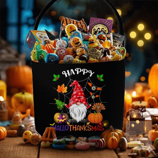 Happy HalloThanksMas Gnome Fabric Baskets