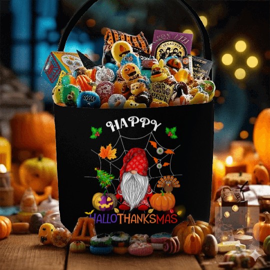 Happy HalloThanksMas Gnome Fabric Baskets